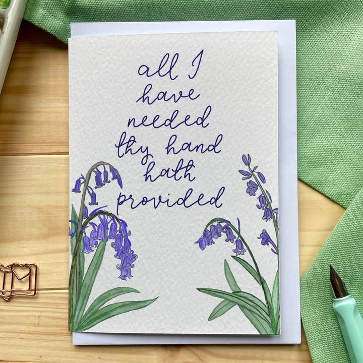 Christian greeting card, hymn lyrics, bluebells, floral card for wholesale by And Hope Designs - Cards, Stickers & Stationery