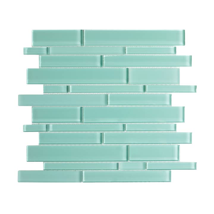 Carrelage mosaïque en verre emboîtable, dosseret pour cuisine et salle de bain - 5 pieds carrés par carton - sarcelle clair pour la vente par WS Tiles