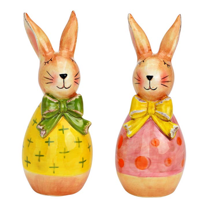 Harepar med sløjfe af keramik, 2 stk., Gul/Rosa (B/H/D) 6x16x8cm for engroshandel hos Wurm