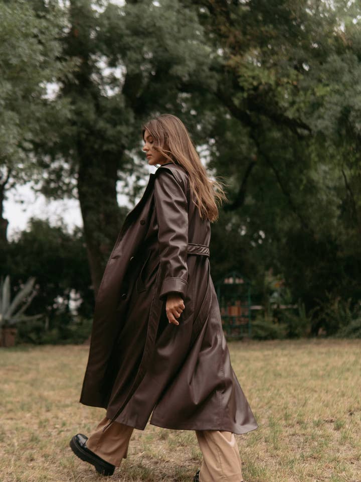 Code Of Nation - Wholesale Trench Coat - Women's - Eco Leather Trench Coat For Women's Brown3