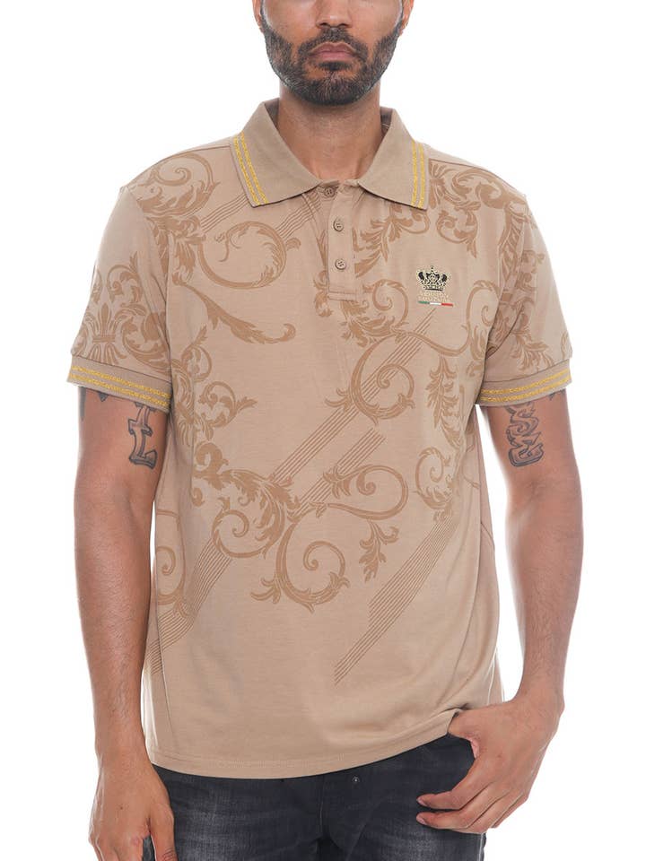 WEIV - Wholesale Polo - Men's - Version Couture Print Polo Button Down Shirt Cotton Blend