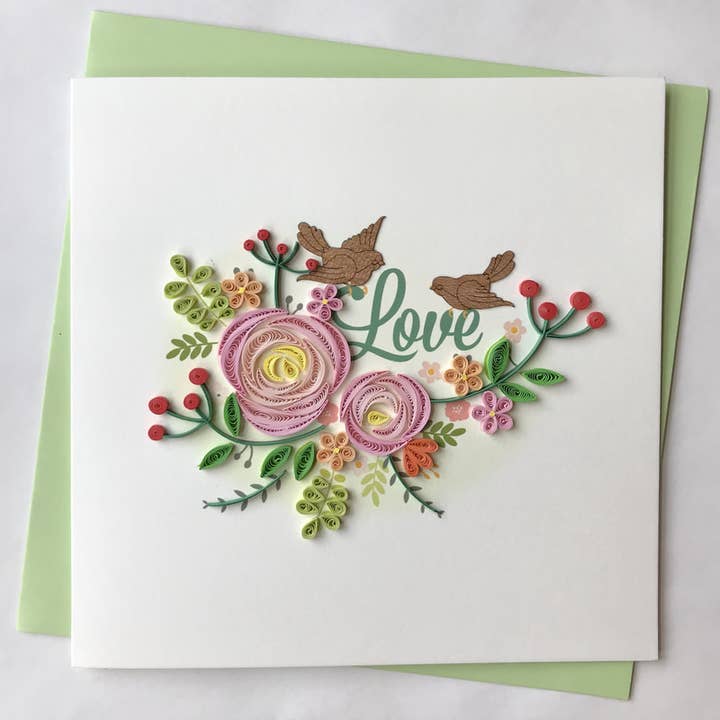 Love Bouquet Quilled Card for wholesale by Poppin Cards and Gifts