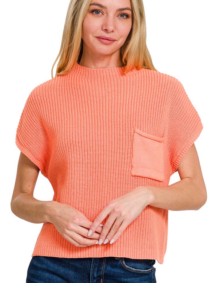 ...1016 Mock Neck Short Sleeve Crop Sweater SI-25776 for wholesale by 42POPS