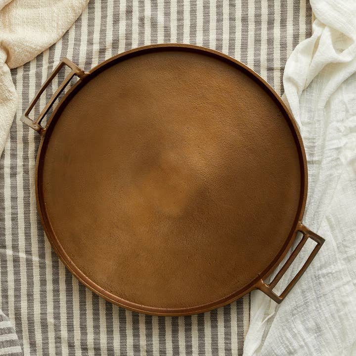 Lousine Rustic Bronze Round Serving Tray for wholesale by What a Host Home