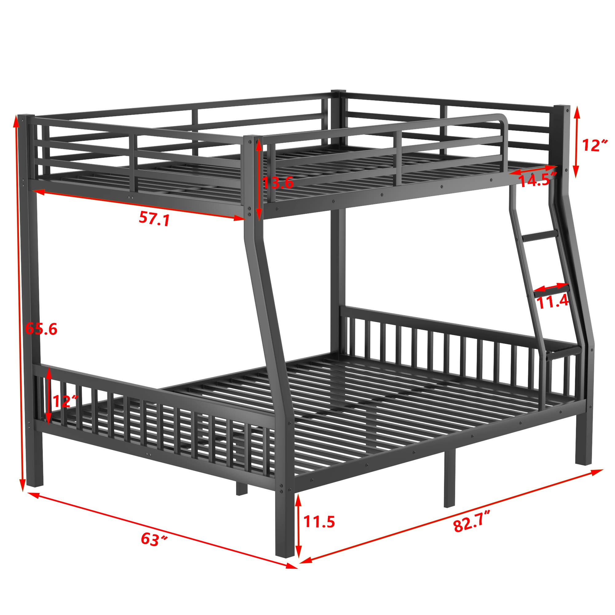 39F Inc. - Wholesale Bed - Full XL Over Queen Metal Bunk Bed with Ladder, Black16