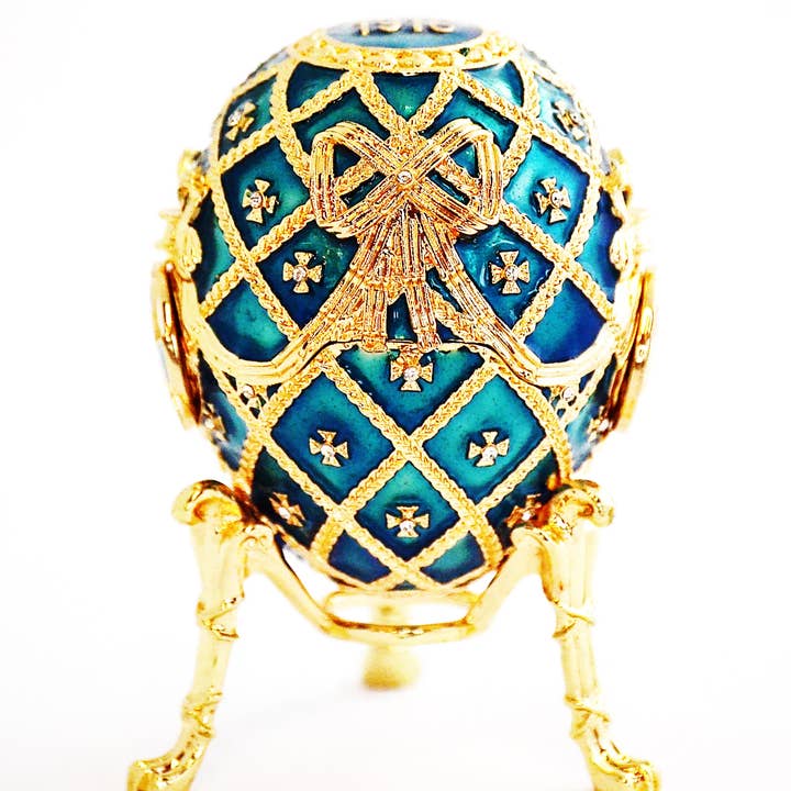 Faberge Styel Egg Trinket Box. Hand Painted Green Enamel for wholesale by Ciel Collectables