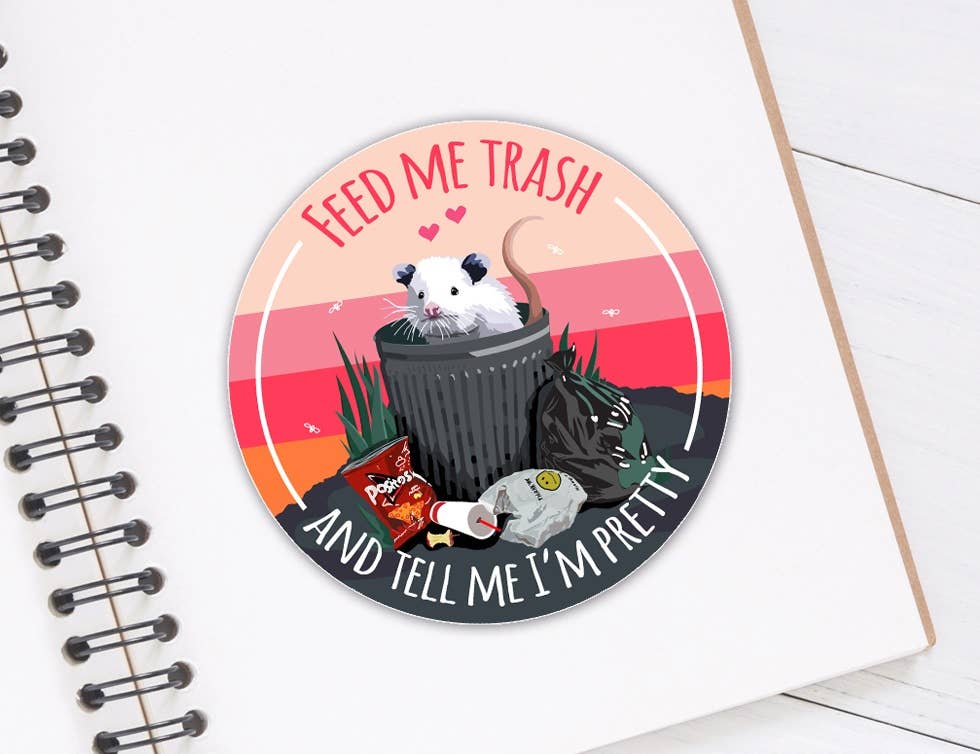 BoyPilot Goods - Wholesale Sticker - Feed Me Trash Possum Sticker1