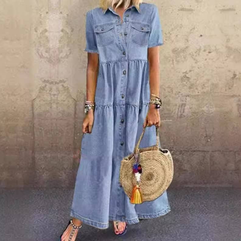 EmberLoom - Wholesale Dress - Women's - Women's Long Denim Dress with Button Front 2