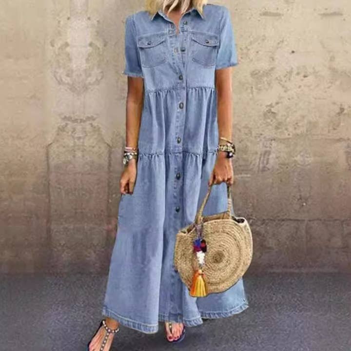 EmberLoom - Wholesale Dress - Women's - Women's Long Denim Dress with Button Front 2