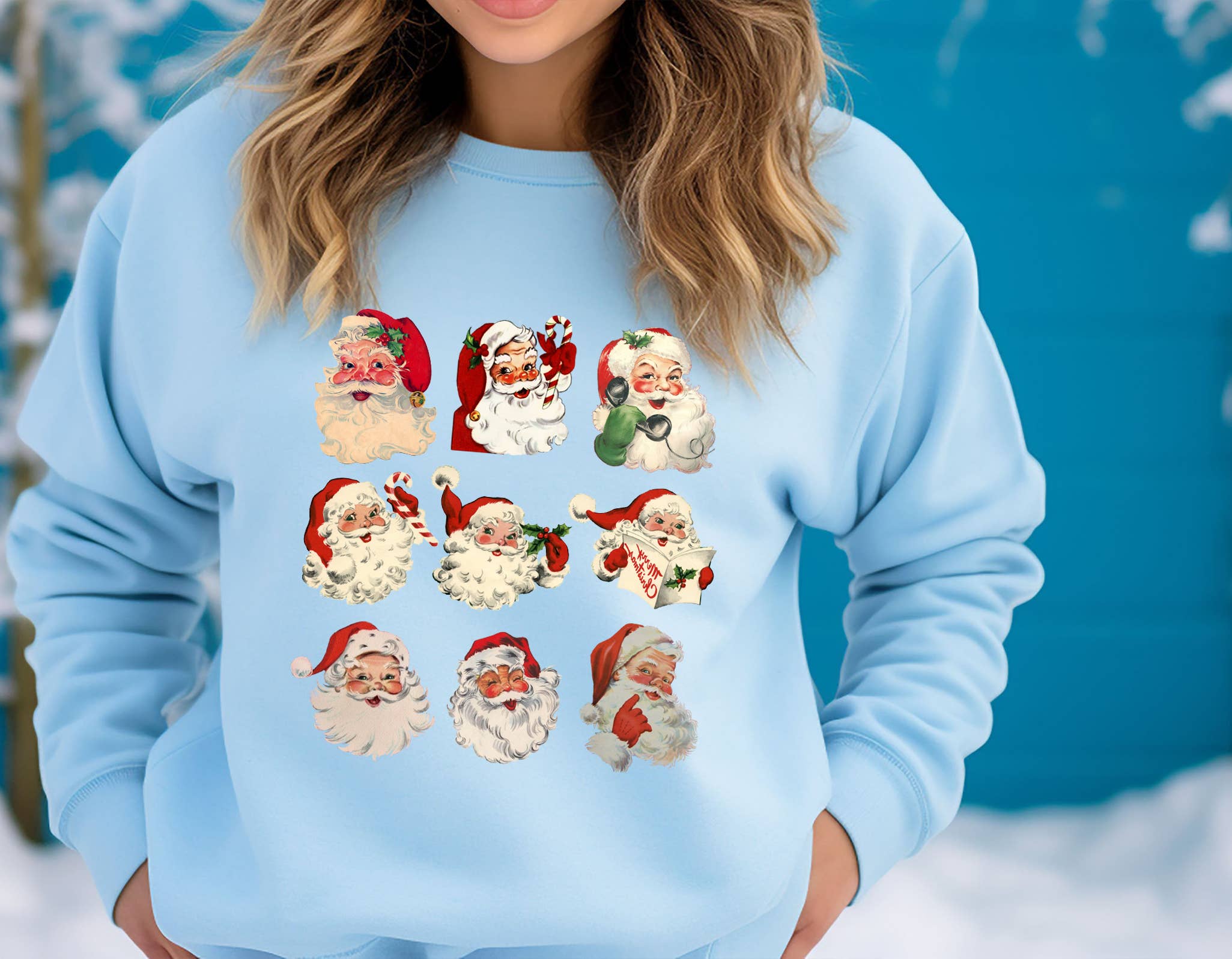 Custom T Story – Camisola gráfica - Mulher por atacado – Sweatshirt Santa Alegre Retro, Sweatshirt Retro Santa3