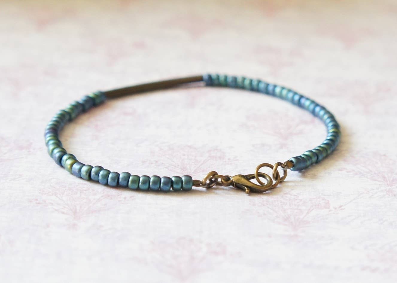 Sentimento - Vente Bracelet de perles - Bracelet en perles de rocaille turquoise et bleues et barre en bronze5