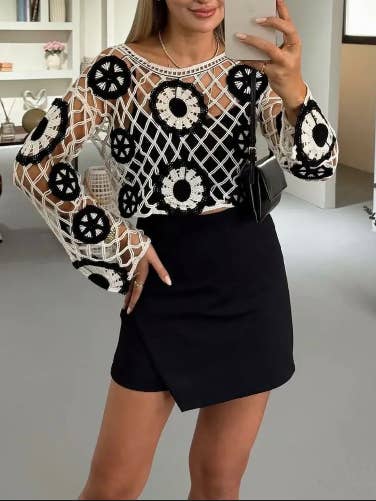 Black and White Embroidered Blouse for wholesale by miglo