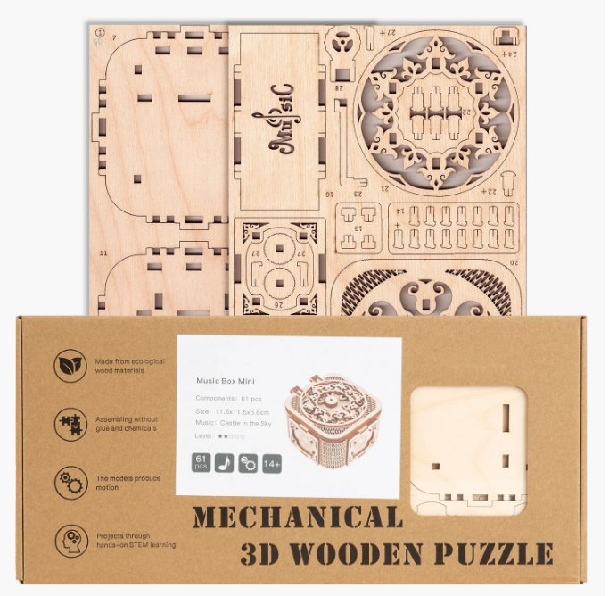 EDNA LABS - Wholesale DIY Craft Kit - RETRAGO 3D Wooden Music Box Puzzle – 61‑Piece DIY Kit5