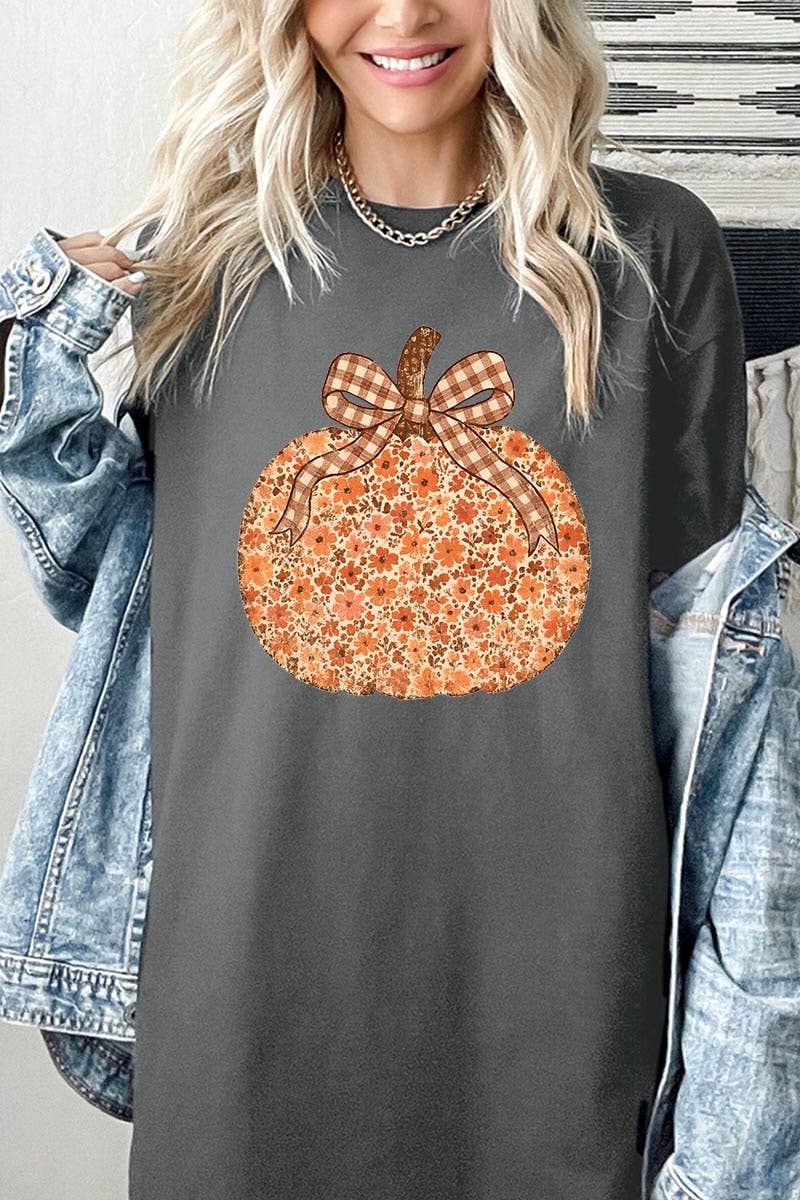 COLORBEAR – Engroshandel Grafisk t-shirt - Dame – Grafisk T-shirt i kraftig bomuld med blomster og græskar til efteråret14