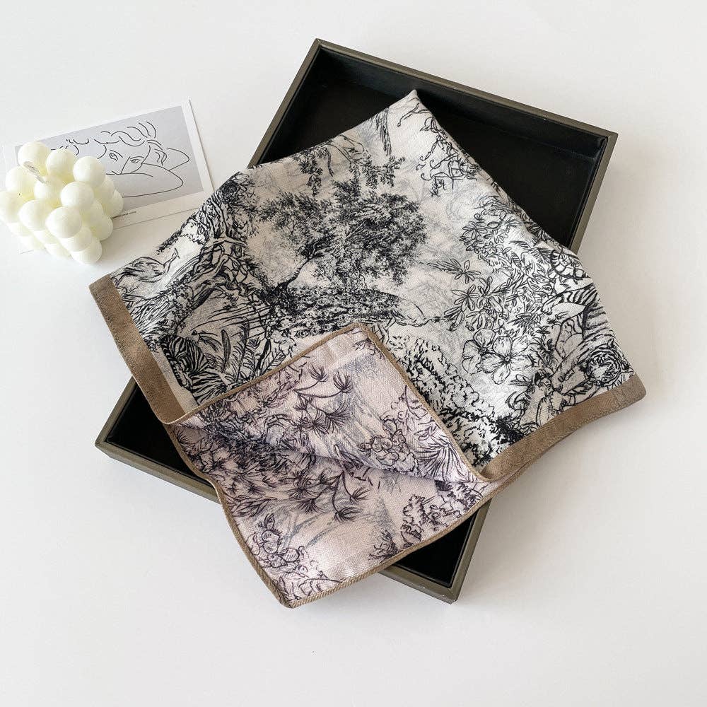 Dipped Shop - Wholesale Scarf - Women's - Elegant Flower Print Long Satin Scarf DP25G5014