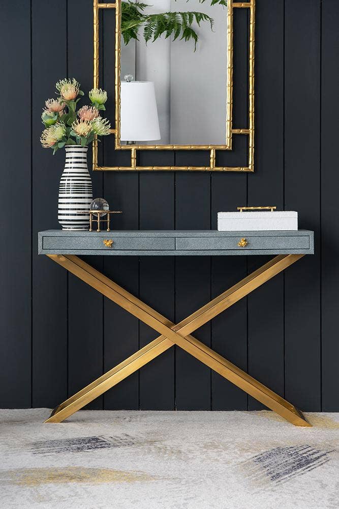 A&B Home Group Inc. - Wholesale Console Table - 43.5x14x32" Gray Faux Leather Crossed-Leg Console Table8