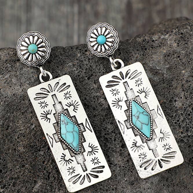 Gray Western Turquoise Bohemia Earrings SP473 for wholesale on Faire