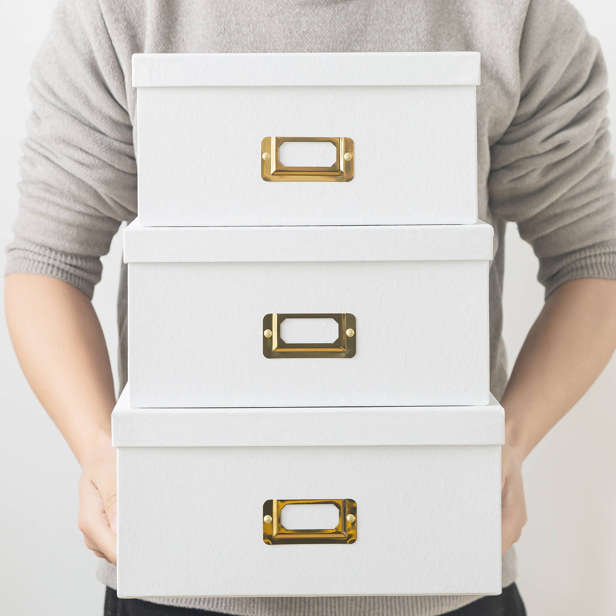 Soul & Lane - Wholesale Decorative Box - Set of 3 White Kraft Paper Box for Storage with Gold Labels8