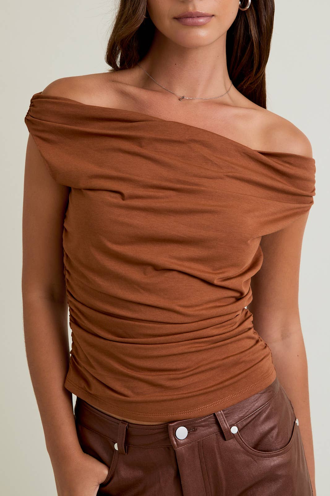 LE LIS - Wholesale Blouse - Women's - OFF THE SHOULDER TOP WITH RUCHING20