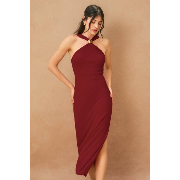 Dress Forum - Wholesale Dress - Women's - Gold Applique Halter Neck Rib Knit Dress (1)14