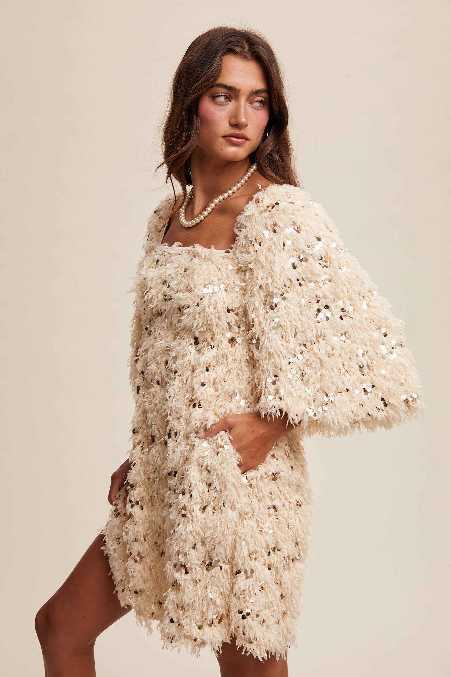 Listicle – Vestido - Mulher por atacado – Vestido Mini com Franjas de Lantejoulas LD146829