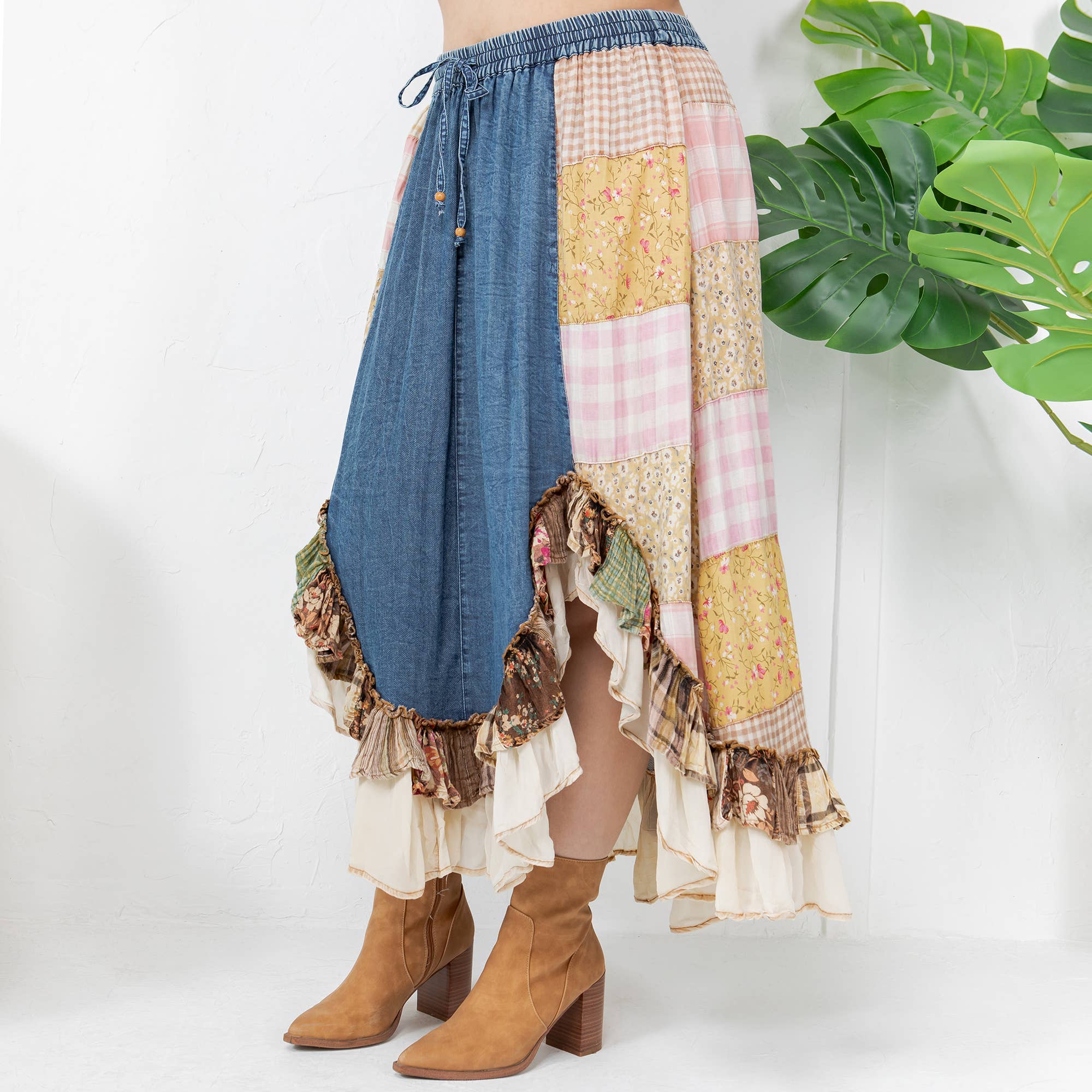 Young Threads - Wholesale Skirt - Women's - Western Boho Chic: Patchwork Midi Skirt 13
