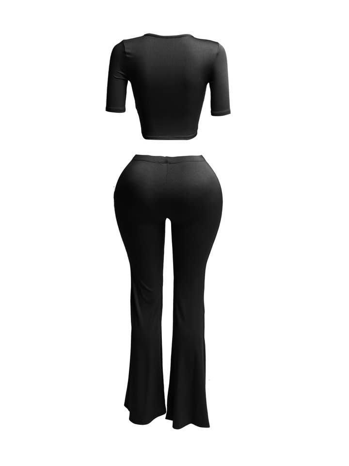 K Too - Wholesale Top & Pant Set (NOT Loungewear) - Women's - Short sleeve crop top & flare pants set