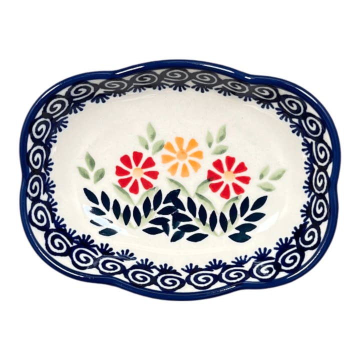Polish Pottery Outlet - Wholesale Decorative Plate/Dish/Bowl - Dish, Cloud-Shaped, Small 3" x 5" in "Flower Power" by Manufaktura | S126T-JS141