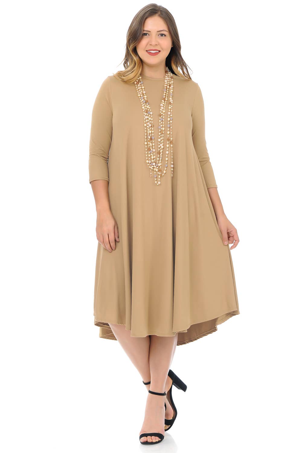 Allium - Wholesale Dress - Women's - A Line Swing Trapeze Midi Dress Plus3