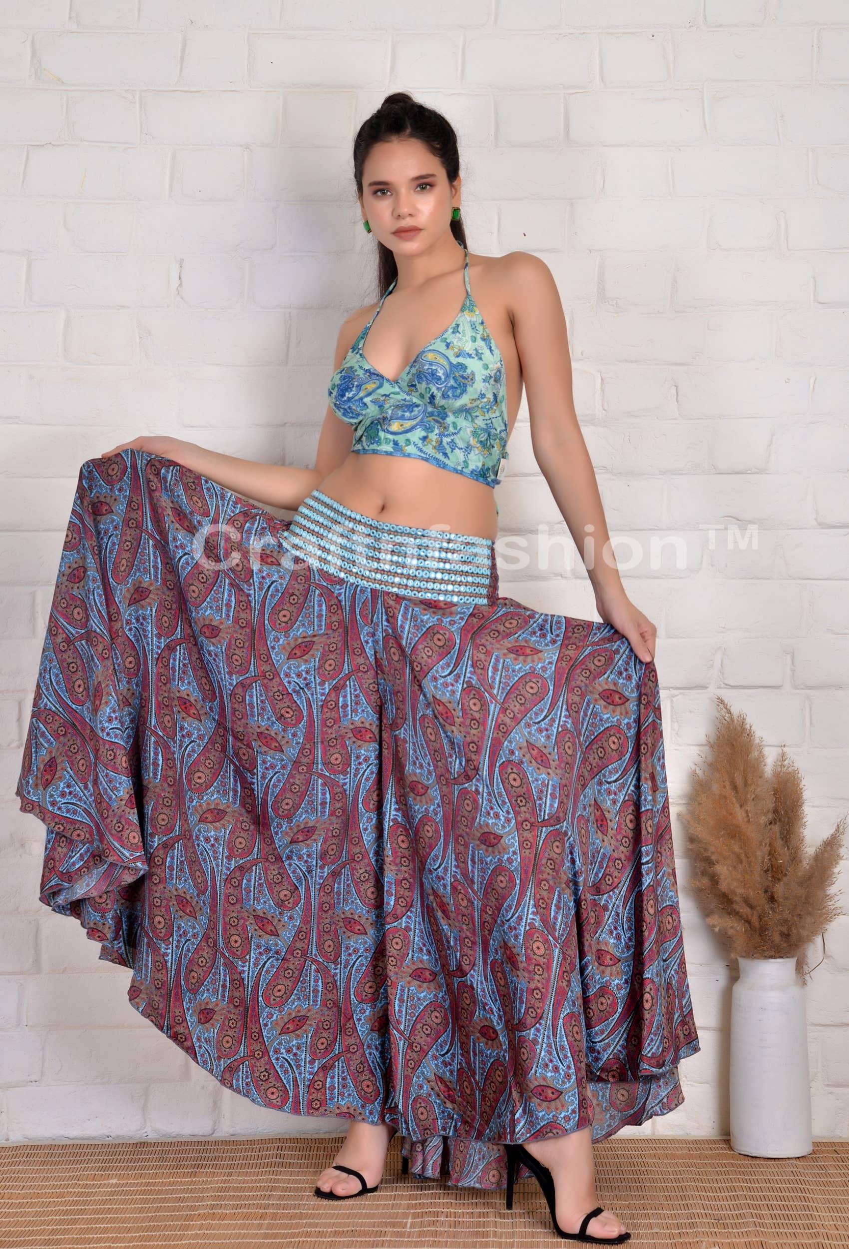 Meghcraft - Wholesale Pants - Women's - Silk Embroidered Smocked Waist Palazzo-Loungewear Trouser 3