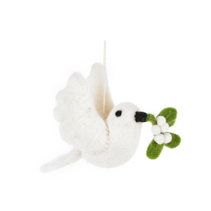 Felt So Good - Wholesale Ornament - Handmade Felt Mistletoe Dove Hanging Christmas Decoration