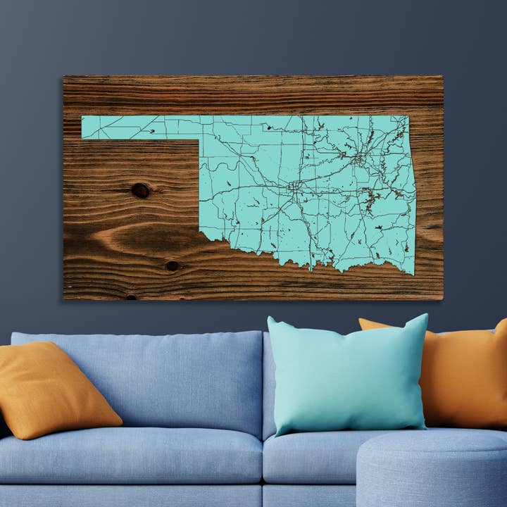 Oklahoma: Isolated Map for wholesale by Fire & Pine