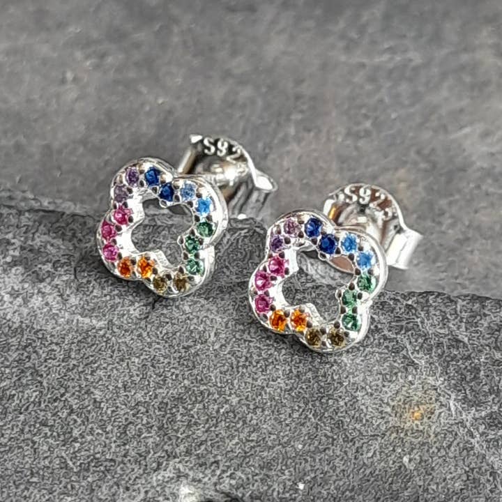 Bluelily925silver – wholesale Pendant/charm necklace – SP486BC - 10MM FOUR LEAF CLOVER MULTI CZ PENDANT2