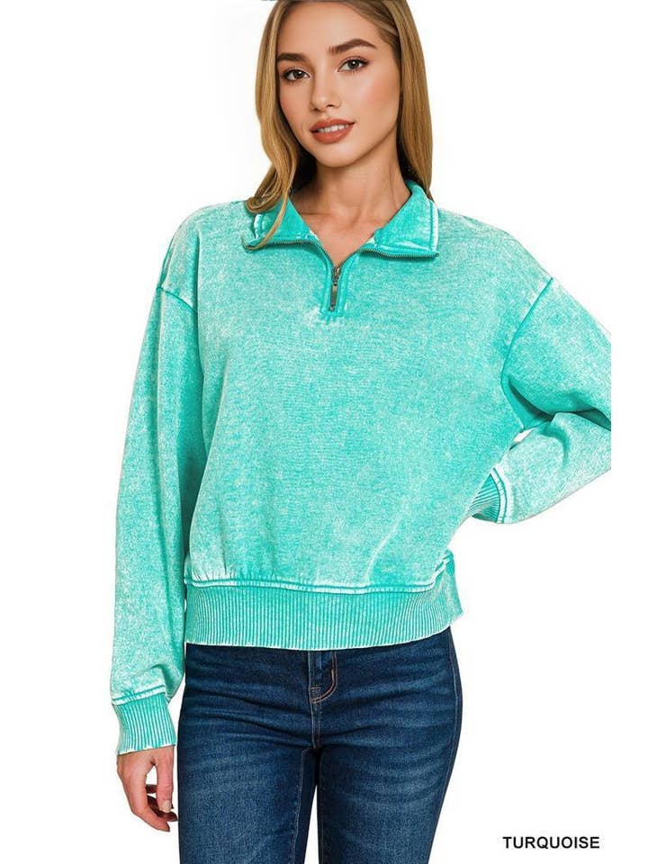 42POPS - Wholesale Sweatshirt - Women's - `.0806 Washed Fleece Half Zip Pullover SI-2493011