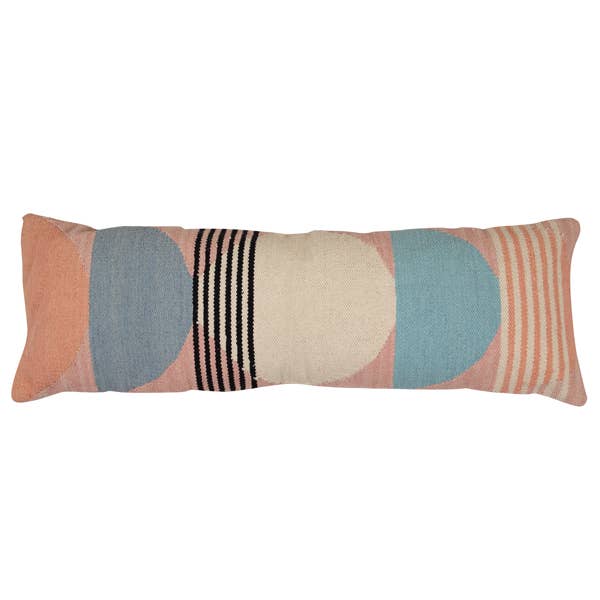 Casa Amarosa - Wholesale Lumbar Pillow - Handmade Circle Geo Lumbar Pillow, Multi - 12x34 inch