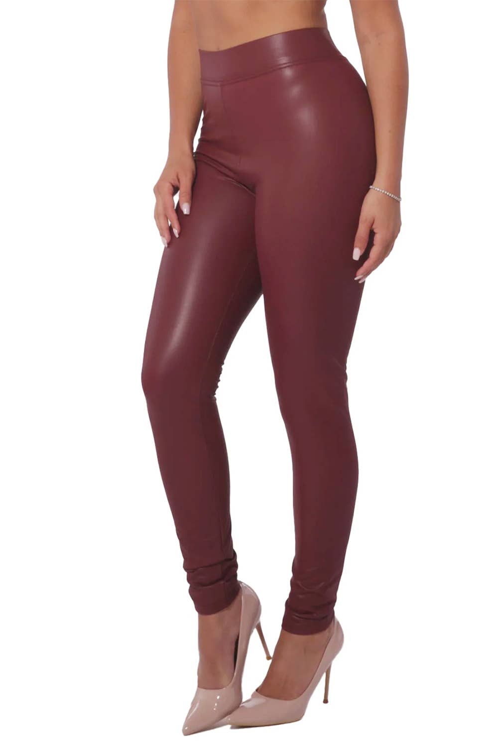 Color 5 - Vendita all'ingrosso Leggings - Donna - Leggings skinny in ecopelle PU con fodera in pile e vita alta8