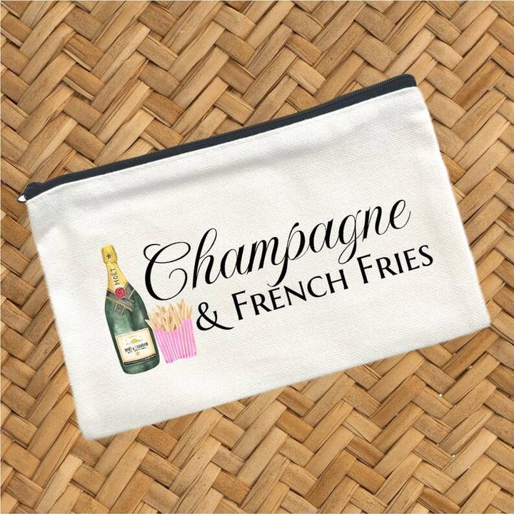 Champagne & Pommes Frites, Canvasväska, Resesminkväska för wholesale av Moman Sales, Inc.