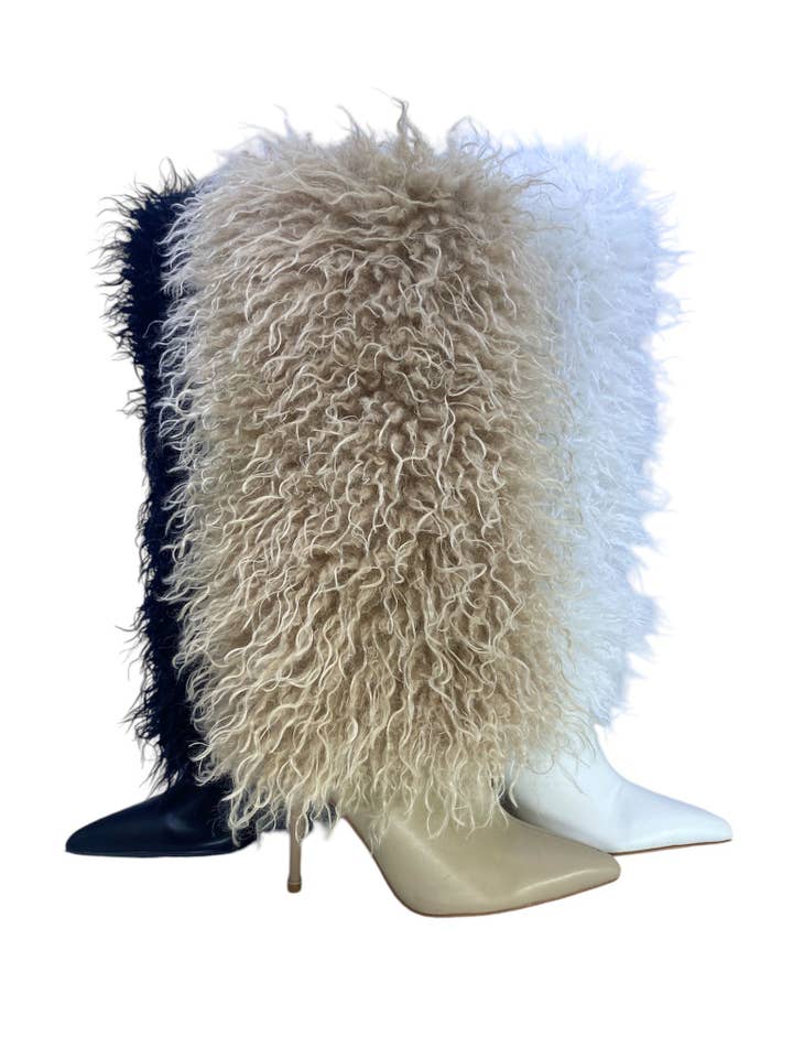 White Women's DEMURE DIAMANTE FAUX FUR BOOT for wholesale on Faire1