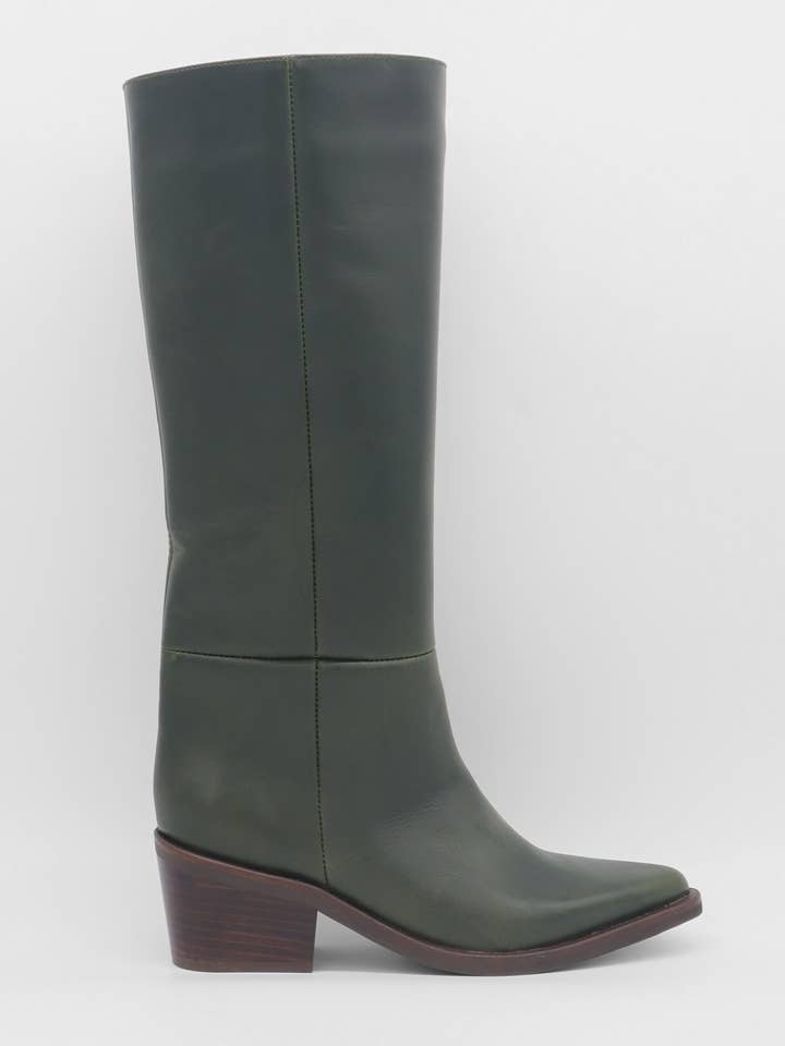 Bota de cano alto Manhattan em pele verde-oliva sapatos femininos por atacado de STIVALI NEW YORK