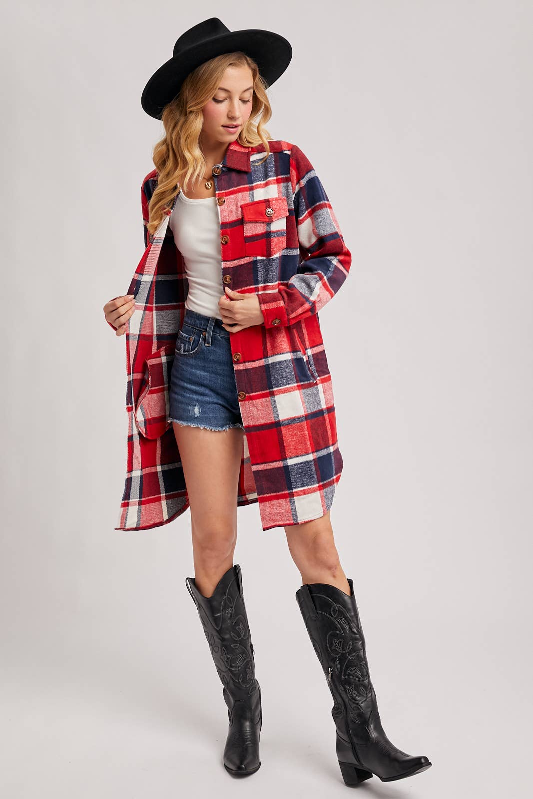 Bluivy – Engroshandel Skjortejakke/shacket – til kvinder – FLANNEL PLAID LANGLINE SHACKET51