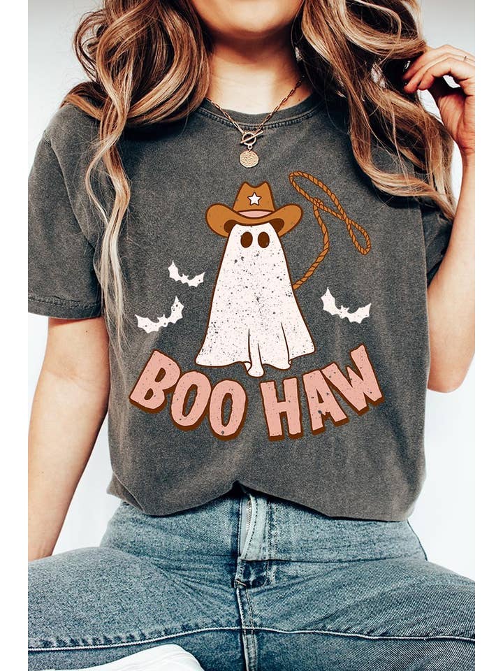 Pink Irene Wholesale - Wholesale Screen Printed T-Shirt - Women's - WESTERN HALLOWEEN GARMENT DYED GRAPHIC TEE