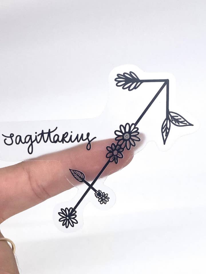 Autocollant floral transparent du zodiaque du Sagittaire | Autocollant pour ordinateur portable du zodiaque du Sagittaire | Anniversaire de décembre | Cadeau astrologique | Autocollant en vinyle imperméable pour la vente par Papi Hour