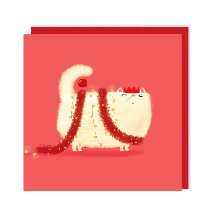 Charley Rabbit Cards – wholesale Christmas card – Tinsel Cat Christmas Card | Funny Cat Christmas Card