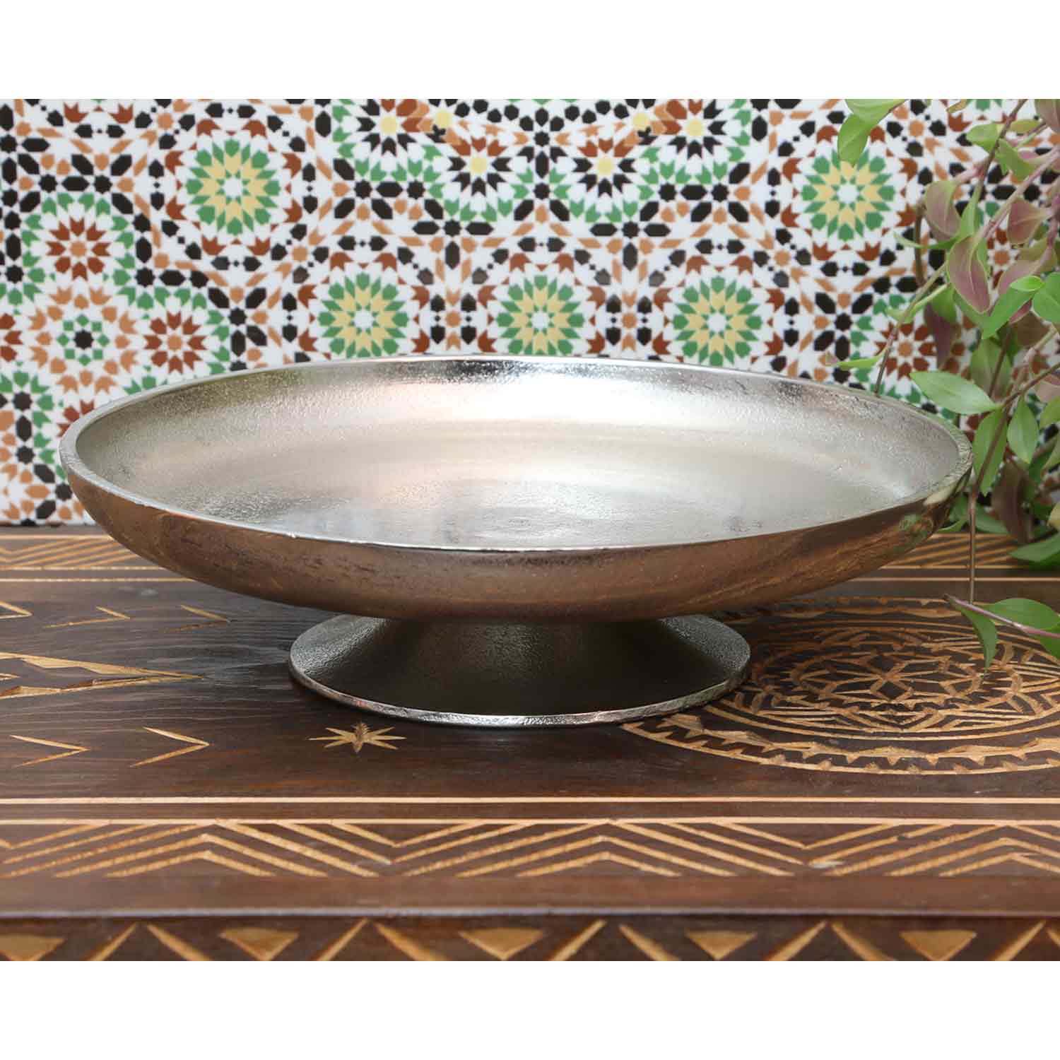 Casa Moro – Engroshandel Serveringsbakke – Livorno aluminium sølv bakke med fod serveringsbakke2