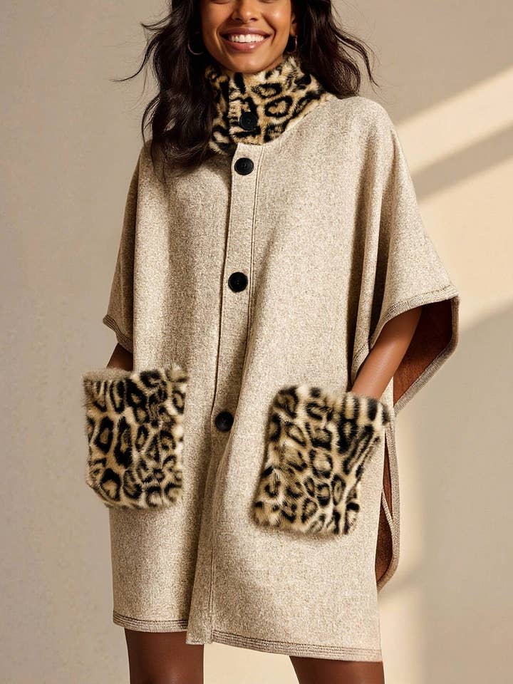 JC083503 Plus Size The Leopard Pocket Winter Cape for wholesale by JC Sunny Fashion