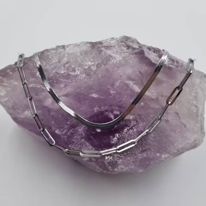 Collar de doble capa en forma de espiga plateada y eslabones para venta al por mayor de magnolia jewelry