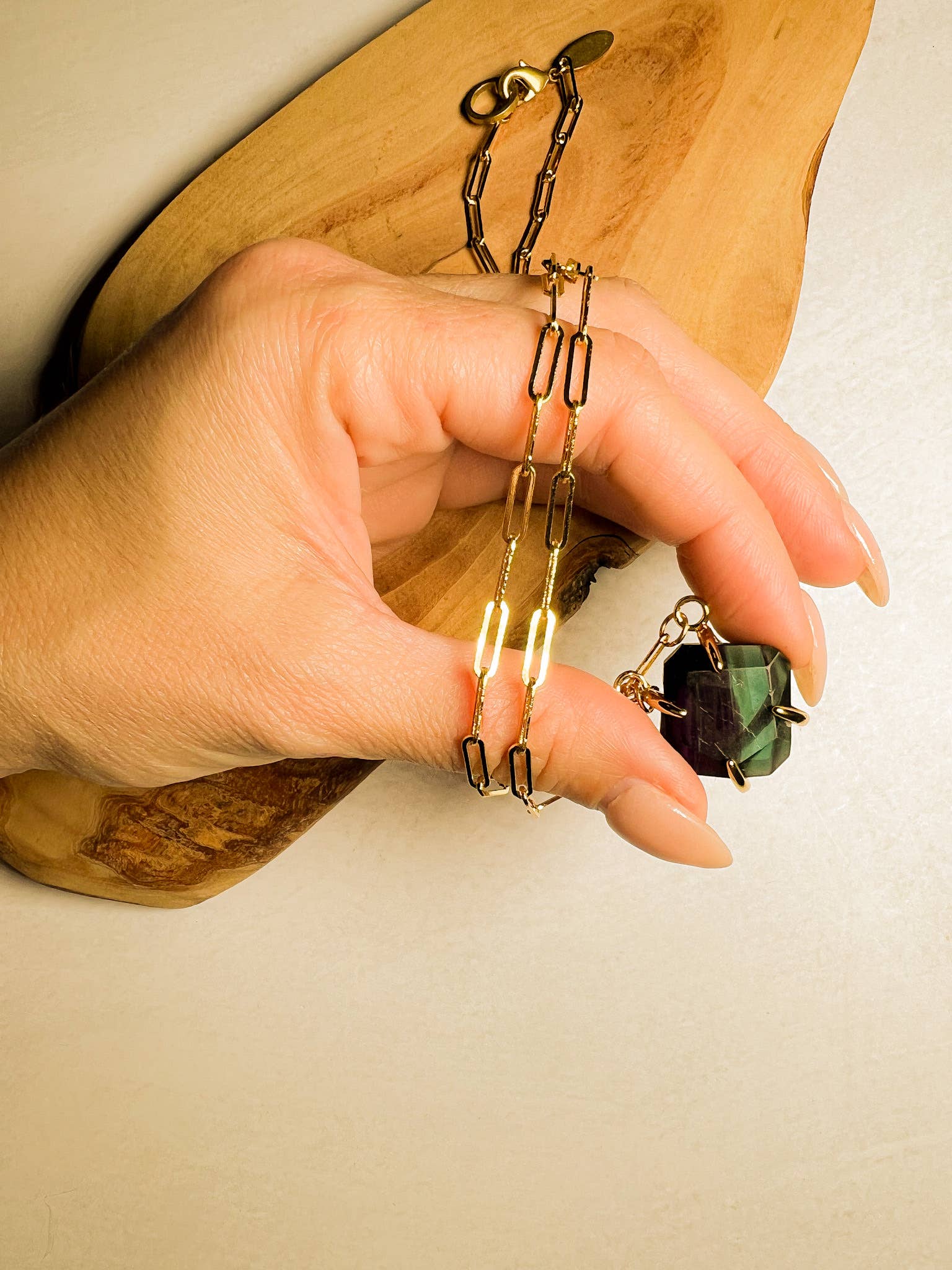 Santore Jewelry Company - Wholesale Pendant/Charm Necklace - Alexandria: Fluorite Emerald Cut Necklace on Paperclip Chain1