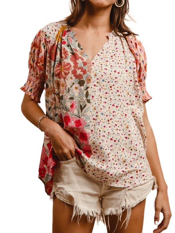 Top Camponês com Estampado Tecido para Combinar por atacado de Vanilla Monkey