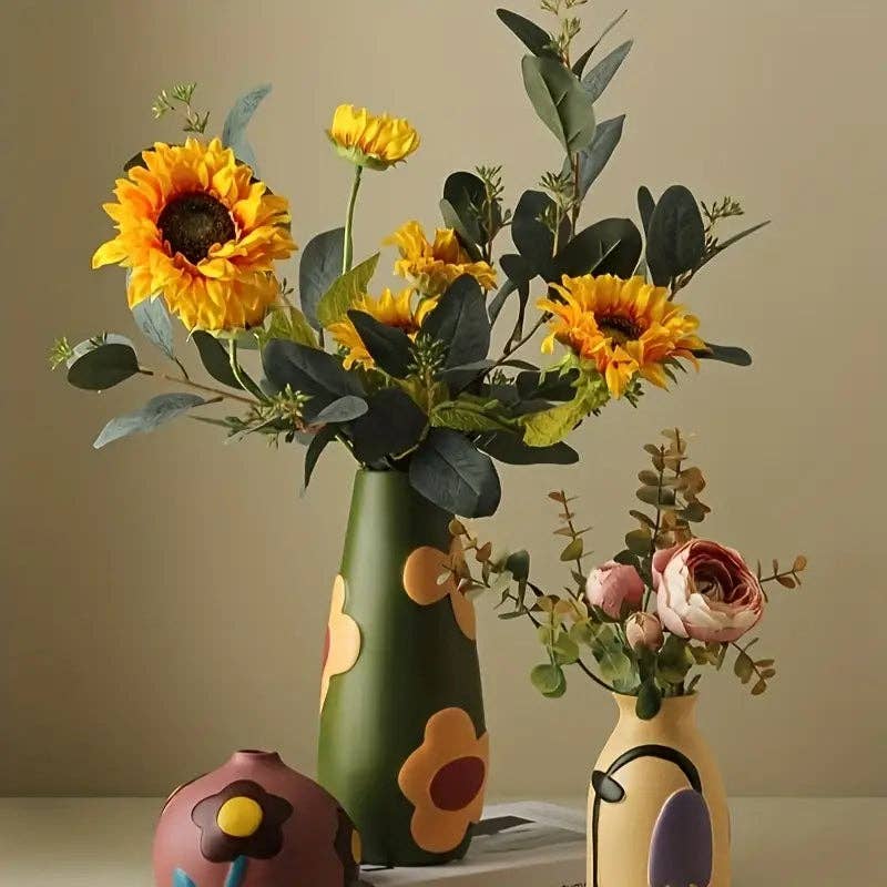 Huis Van Merken – Vaso por atacado – Conjunto de Vasos de Cerâmica - Decoração Floral Colorida para Sala de Estar1