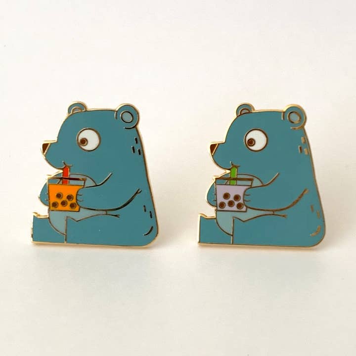 Boba Bear - ÉPINGLE EN ÉMAIL DUR - Foodie - Épinglette en forme de thé au lait Boba - snacks asiatiques pour la vente par doodle dose